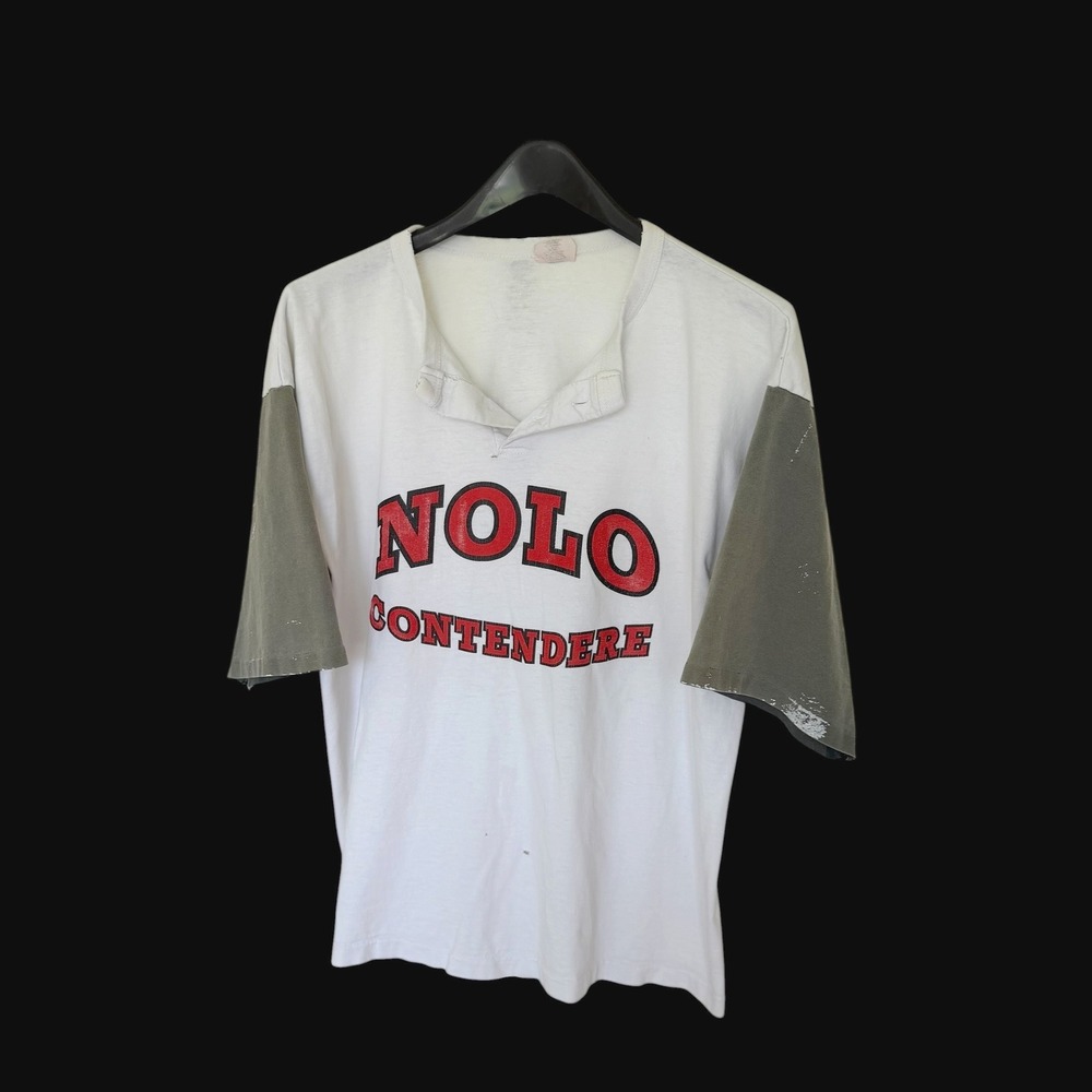 Vintage 70s Medallion Varsity Baseball Henley Raglan Shirt XL White Olive USA